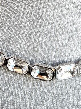 Belt silver metal rib crystals retro Judith Leiber